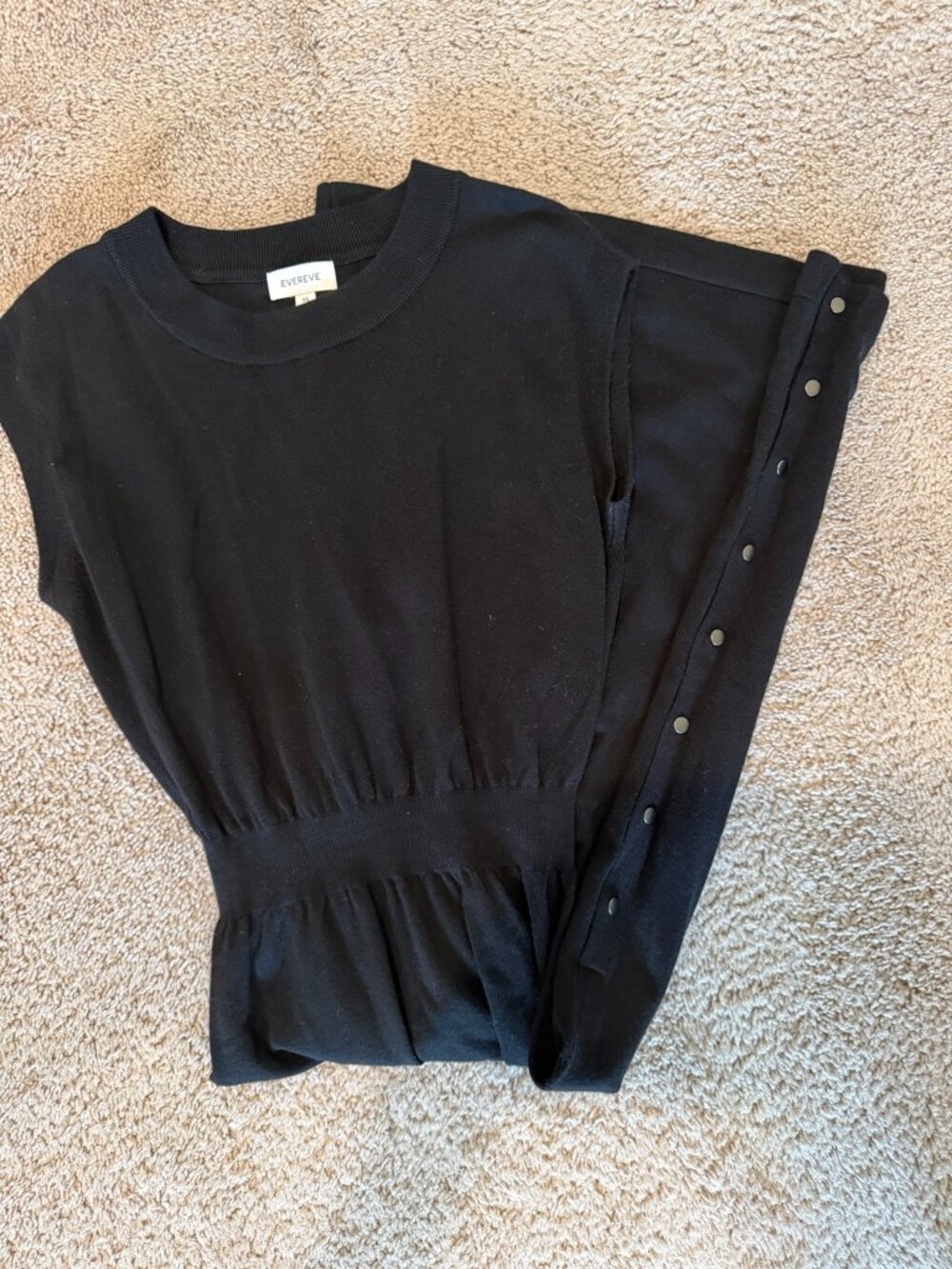 EVEREVE Black Knit Maxi Dress Snap Side Slit Size XS